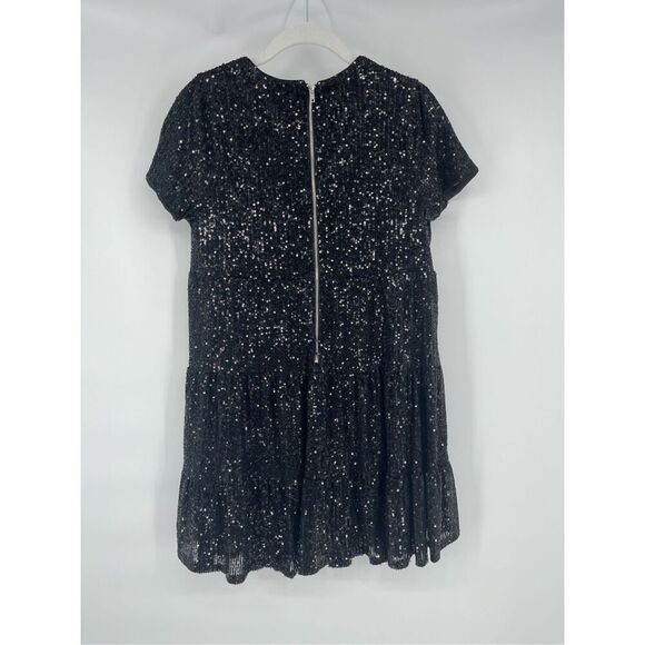 Lulus Taking A Shine Black Sequin Tiered Mini Short Sleeve Shift Dress Size XS - Picture 3 of 11
